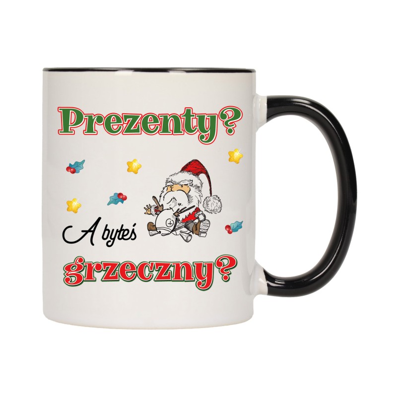 KUBEK KUBKI CZARNY ŚRODEK UCHO NA MIKOŁAJA MIKOŁAJ PREZENT w679