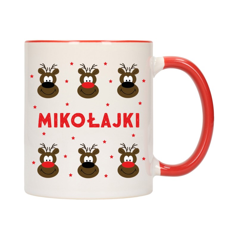 KUBEK KUBKI CZERWONY ŚRODEK UCHO NA MIKOŁAJA MIKOŁAJ PREZENT W310