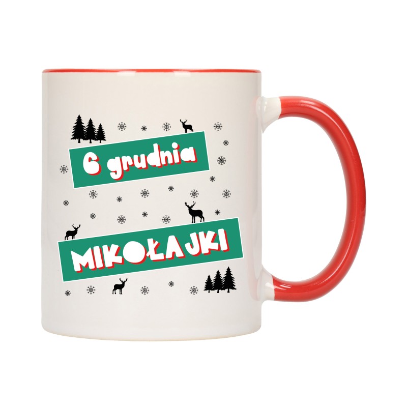 KUBEK KUBKI CZERWONY ŚRODEK UCHO NA MIKOŁAJA MIKOŁAJ PREZENT W304