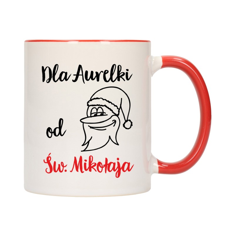 KUBEK KUBKI CZERWONY ŚRODEK UCHO NA MIKOŁAJA MIKOŁAJ PREZENT W303