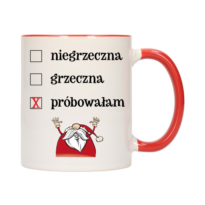 KUBEK KUBKI CZERWONY ŚRODEK UCHO NA MIKOŁAJA MIKOŁAJ PREZENT w672