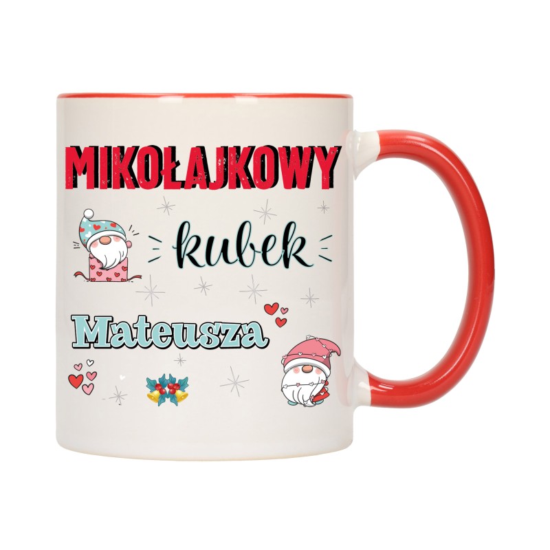 KUBEK KUBKI CZERWONY ŚRODEK UCHO NA MIKOŁAJA MIKOŁAJ PREZENT w676