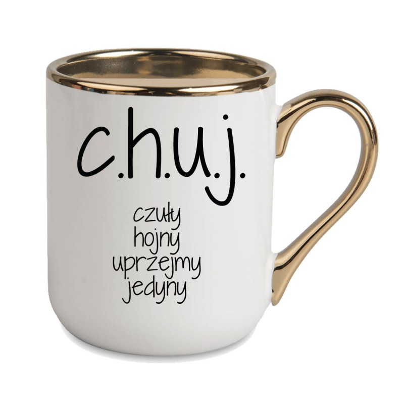 KUBEK ZŁOTY RANT UCHO ŚMIESZNY ZABAWNY NAPIS PUDEŁKO OZDOBNE PREZENT W801