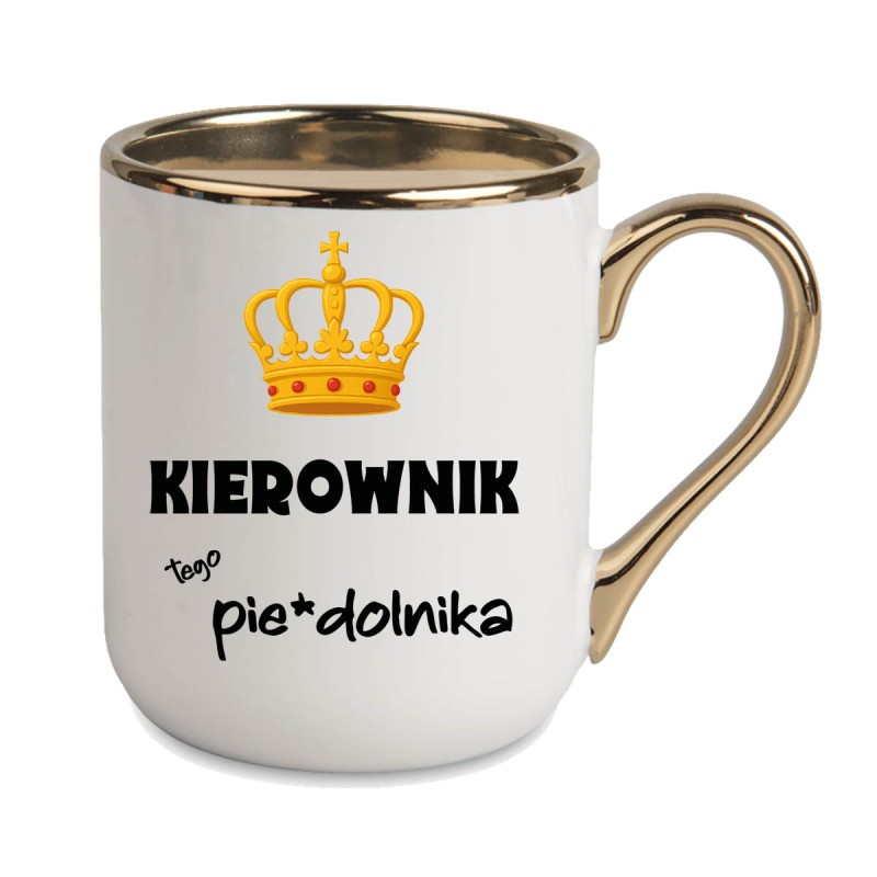 KUBEK ZŁOTY RANT UCHO ŚMIESZNY ZABAWNY NAPIS PUDEŁKO OZDOBNE PREZENT W804