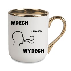 KUBEK ZŁOTY RANT UCHO ŚMIESZNY ZABAWNY NAPIS PUDEŁKO OZDOBNE PREZENT W805