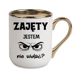 KUBEK ZŁOTY RANT UCHO ŚMIESZNY ZABAWNY NAPIS PUDEŁKO OZDOBNE PREZENT W807