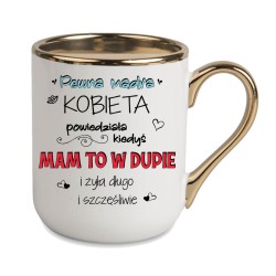 KUBEK ZŁOTY RANT UCHO ŚMIESZNY ZABAWNY NAPIS PUDEŁKO OZDOBNE PREZENT W828