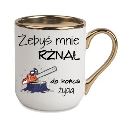 KUBEK ZŁOTY RANT UCHO ŚMIESZNY ZABAWNY NAPIS PUDEŁKO OZDOBNE PREZENT W829