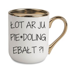 KUBEK ZŁOTY RANT UCHO ŚMIESZNY ZABAWNY NAPIS PUDEŁKO OZDOBNE PREZENT W831