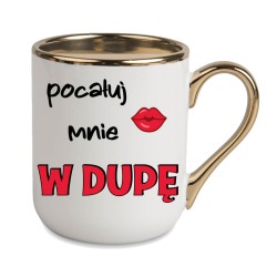 KUBEK ZŁOTY RANT UCHO ŚMIESZNY ZABAWNY NAPIS PUDEŁKO OZDOBNE PREZENT W832