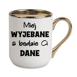 KUBEK ZŁOTY RANT UCHO ŚMIESZNY ZABAWNY NAPIS PUDEŁKO OZDOBNE PREZENT W835