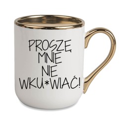 KUBEK ZŁOTY RANT UCHO ŚMIESZNY ZABAWNY NAPIS PUDEŁKO OZDOBNE PREZENT W841