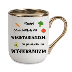 KUBEK ZŁOTY RANT UCHO ŚMIESZNY ZABAWNY NAPIS PUDEŁKO OZDOBNE PREZENT W843