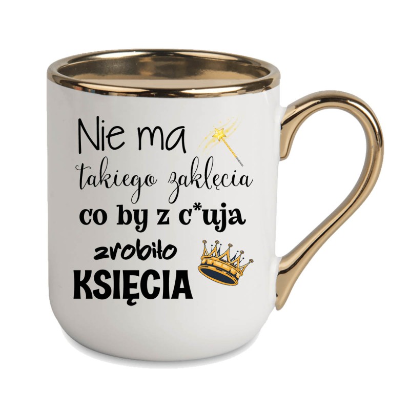 KUBEK ZŁOTY RANT UCHO ŚMIESZNY ZABAWNY NAPIS PUDEŁKO OZDOBNE PREZENT W844