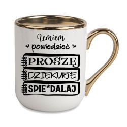 KUBEK ZŁOTY RANT UCHO ŚMIESZNY ZABAWNY NAPIS PUDEŁKO OZDOBNE PREZENT W845