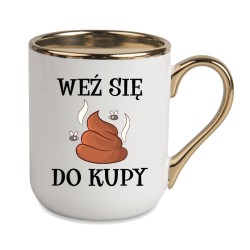 KUBEK ZŁOTY RANT UCHO ŚMIESZNY ZABAWNY NAPIS PUDEŁKO OZDOBNE PREZENT W846