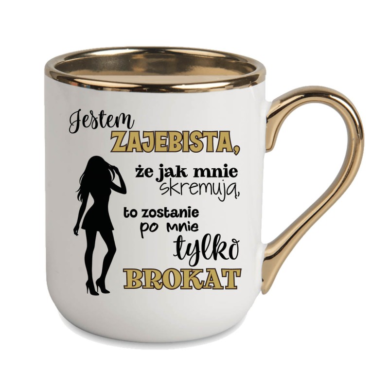 KUBEK ZŁOTY RANT UCHO ŚMIESZNY ZABAWNY NAPIS PUDEŁKO OZDOBNE PREZENT W849