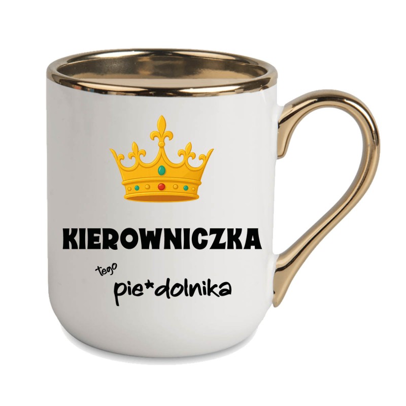 KUBEK ZŁOTY RANT UCHO ŚMIESZNY ZABAWNY NAPIS PUDEŁKO OZDOBNE PREZENT W851