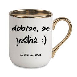 KUBEK ZŁOTY RANT UCHO ŚMIESZNY ZABAWNY NAPIS PUDEŁKO OZDOBNE PREZENT W853