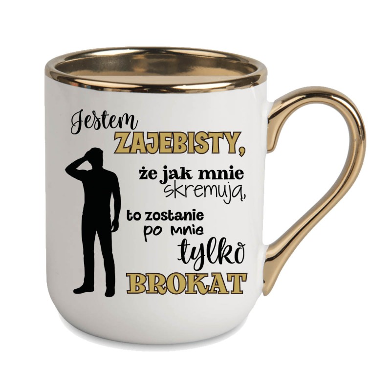 KUBEK ZŁOTY RANT UCHO ŚMIESZNY ZABAWNY NAPIS PUDEŁKO OZDOBNE PREZENT W856