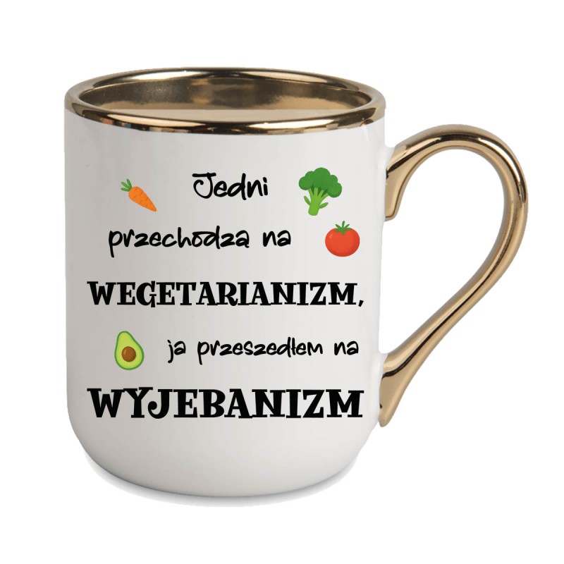 KUBEK ZŁOTY RANT UCHO ŚMIESZNY ZABAWNY NAPIS PUDEŁKO OZDOBNE PREZENT W858